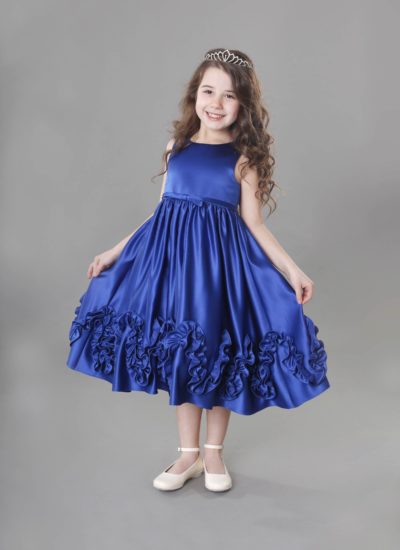 Vestito cerimonia bambina in raso bluette