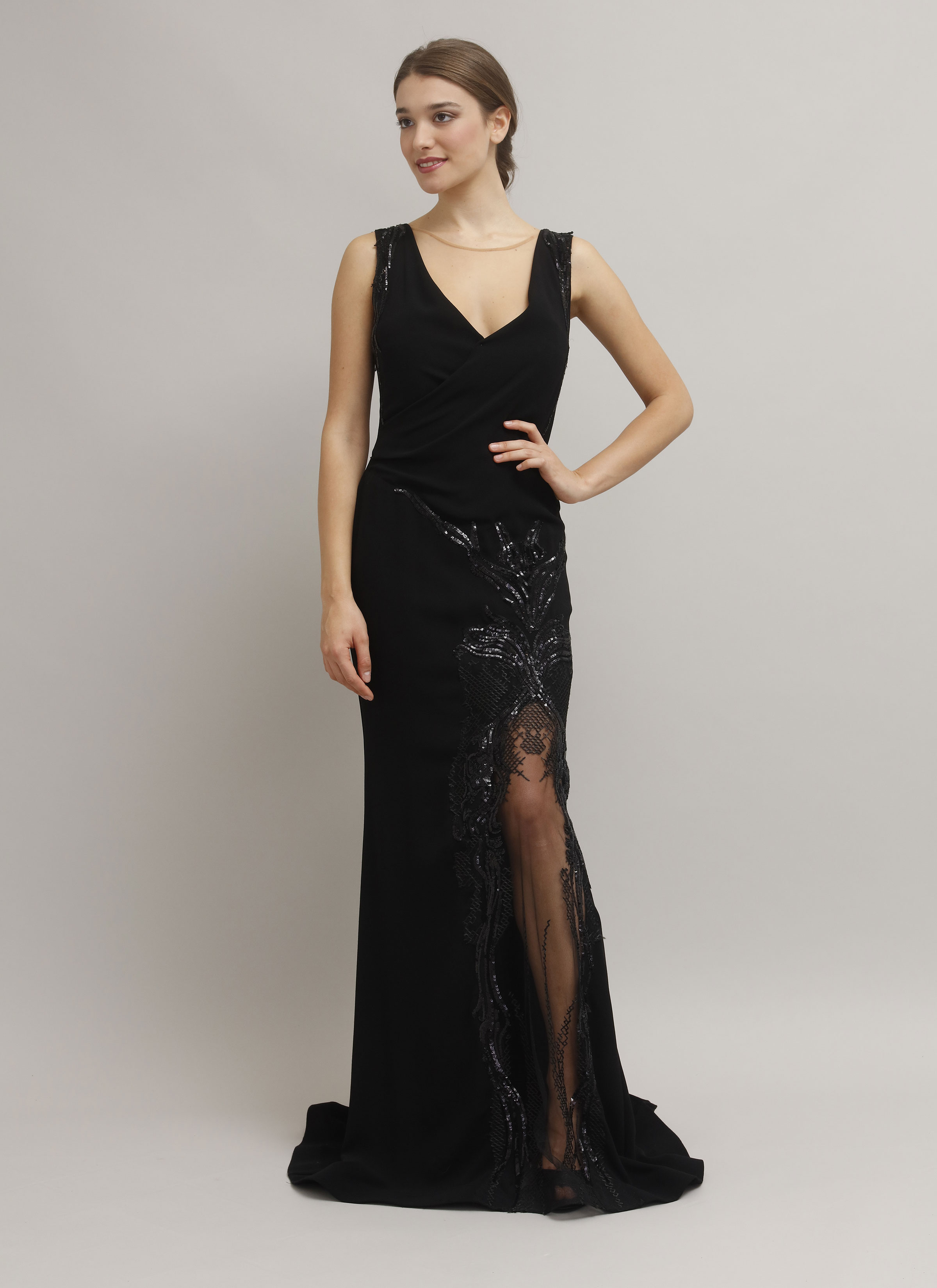 Elegante abito nero con pizzo - Atelier alta moda Mariella Gennarino