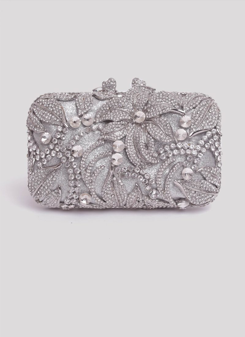 Clutch gioiello con swarovski e fiori Mariella Gennarino