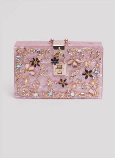 Clutch in resina rosa con pietre Mariella Gennarino