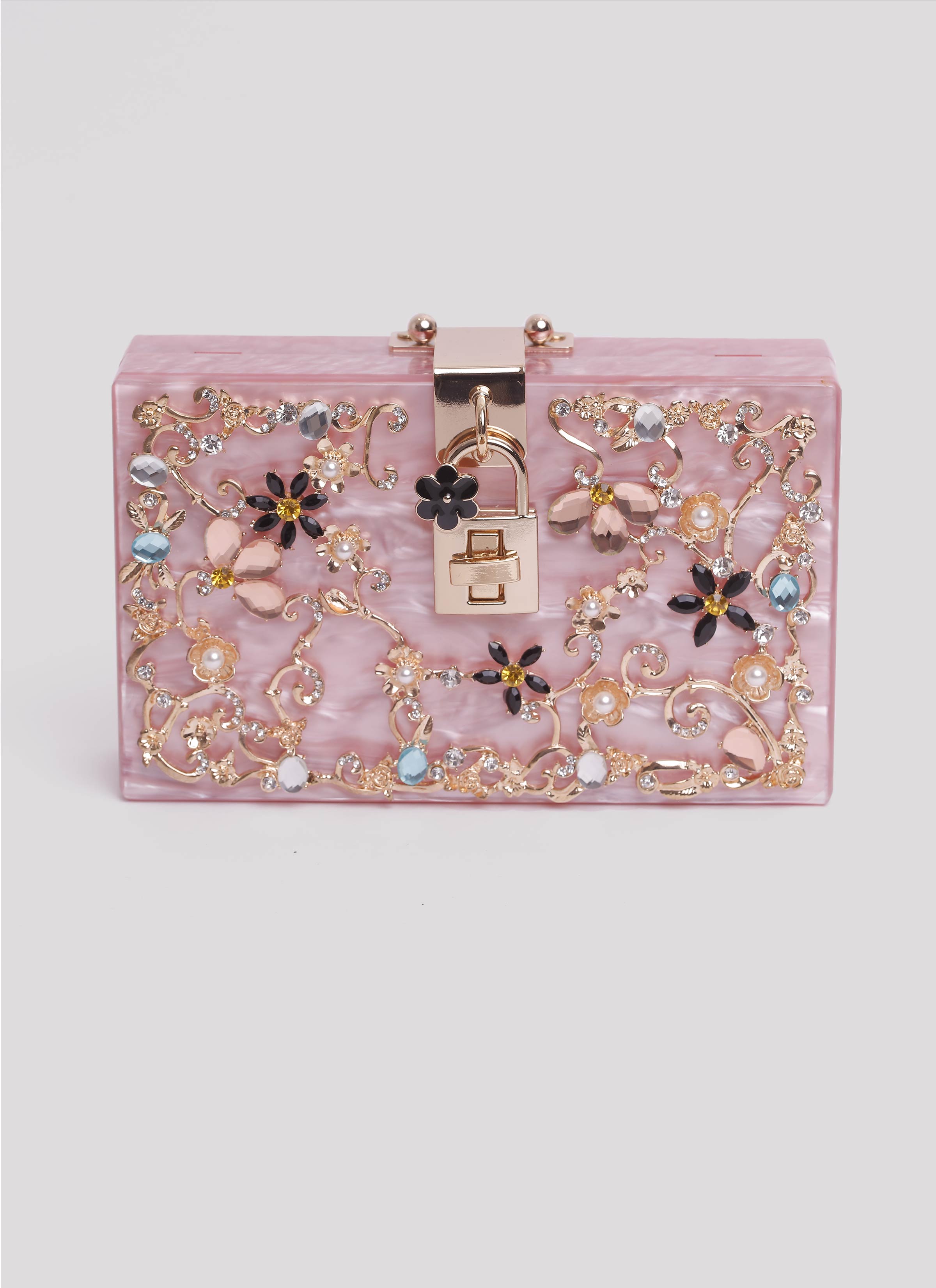 Clutch in resina rosa con pietre Mariella Gennarino