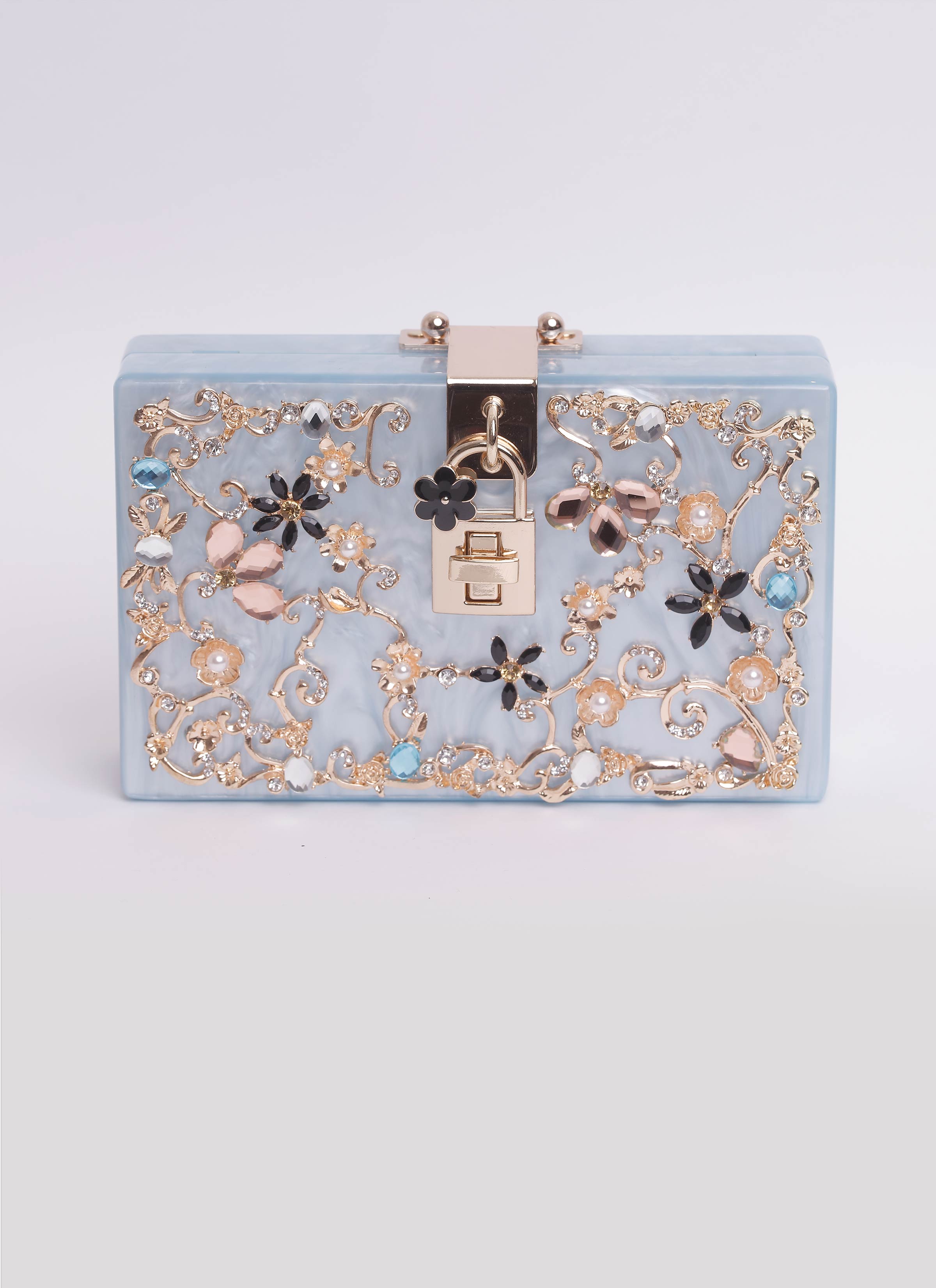 Clutch in resina turchese con pietre Mariella Gennarino