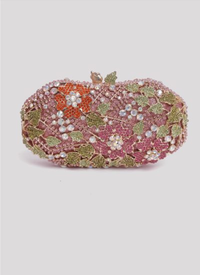 Clutch rosa con fiori swarovski e pietre Mariella Gennarino