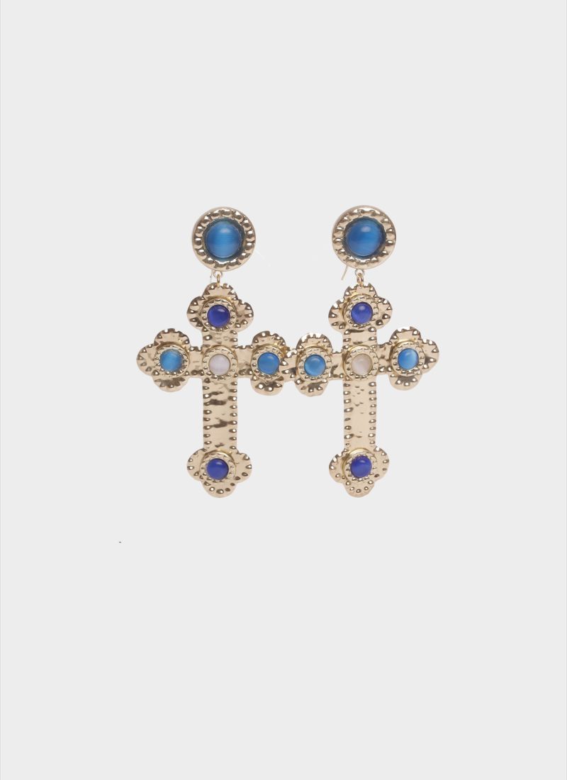 Orecchini a forma di croce in ottone con pietre di Mariella Gennarino