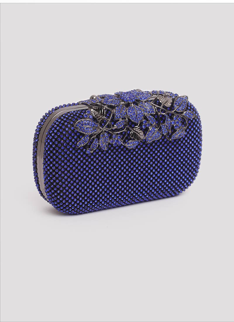 Clutch blu con cristalli e fiori Mariella Gennarino